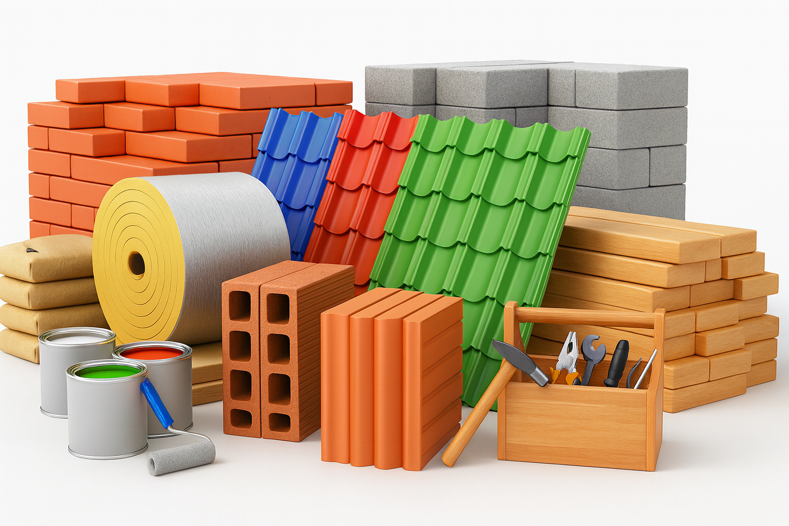 Stapel bouwmaterialen zoals bakstenen of isolatieplaten